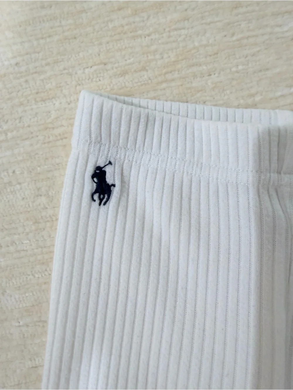 Ralph Lauren White Ribbed Baby Leggings with Pony Logo